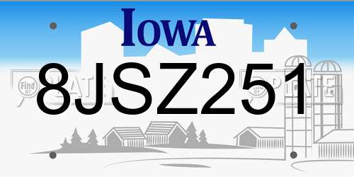 8JSZ251 Iowa License Plate