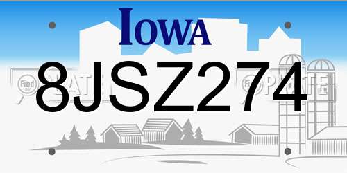 8JSZ274 Iowa License Plate