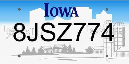 8JSZ774 Iowa License Plate