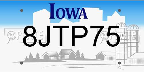8JTP75 Iowa License Plate