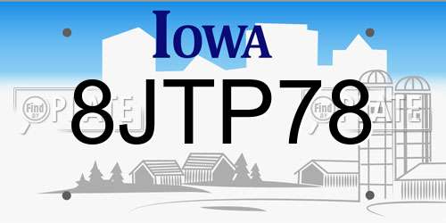 8JTP78 Iowa License Plate