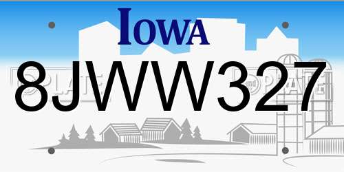 8JWW327 Iowa License Plate