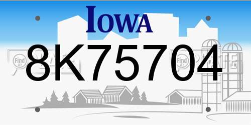 8K75704 Iowa License Plate