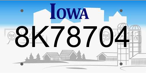 8K78704 Iowa License Plate