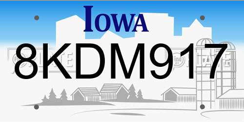 8KDM917 Iowa License Plate