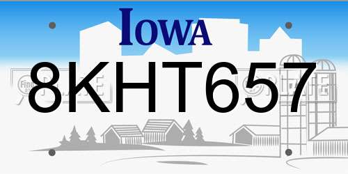 8KHT657 Iowa License Plate