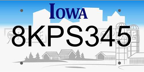 8KPS345 Iowa License Plate