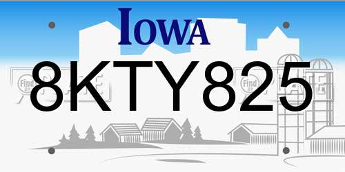 8KTY825 Iowa License Plate