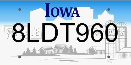 8LDT960 Iowa License Plate