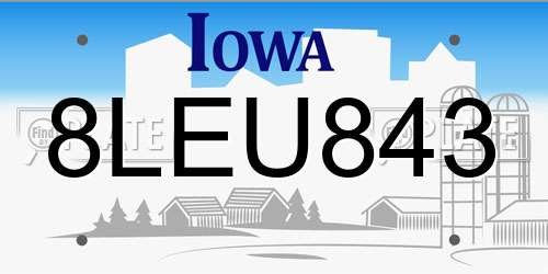 8LEU843 Iowa License Plate