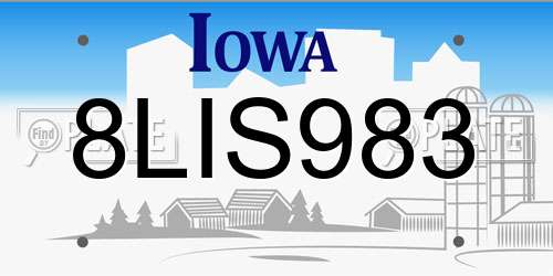 8LIS983 Iowa License Plate