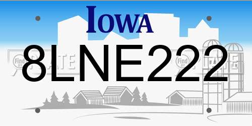 8LNE222 Iowa License Plate