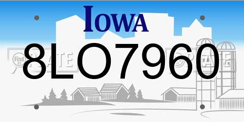 8LO7960 Iowa License Plate