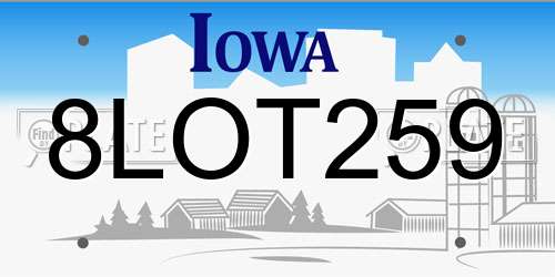 8LOT259 Iowa License Plate