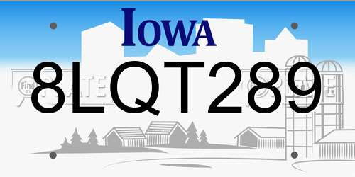 8LQT289 Iowa License Plate