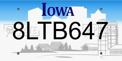 8LTB647 Iowa License Plate