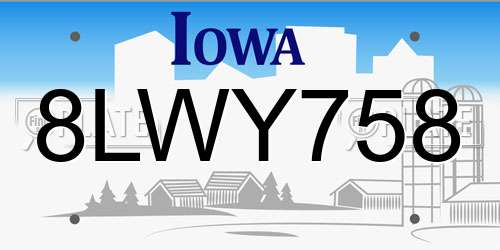 8LWY758 Iowa License Plate