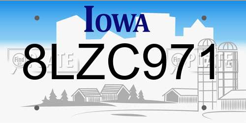 8LZC971 Iowa License Plate