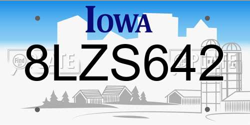 8LZS642 Iowa License Plate