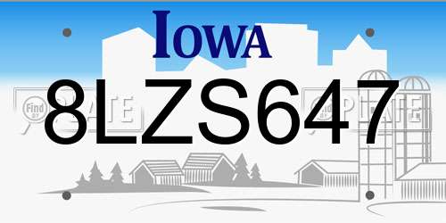 8LZS647 Iowa License Plate