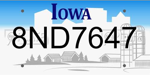 8ND7647 Iowa License Plate
