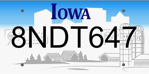 8NDT647 Iowa License Plate