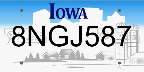 8NGJ587 Iowa License Plate