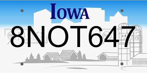 8NOT647 Iowa License Plate