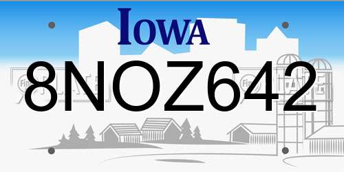 8NOZ642 Iowa License Plate