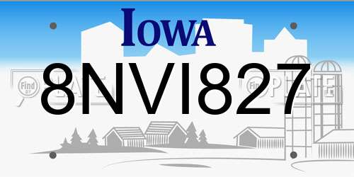 8NVI827 Iowa License Plate