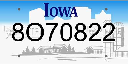 8O70822 Iowa License Plate