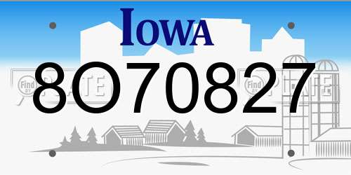 8O70827 Iowa License Plate