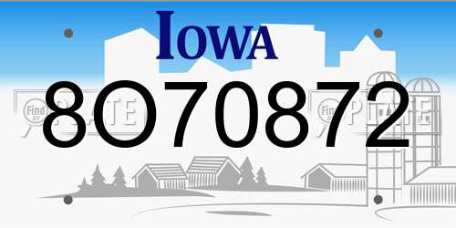 8O70872 Iowa License Plate