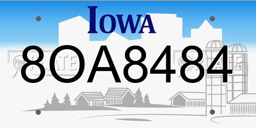 8OA8484 Iowa License Plate