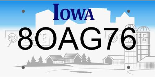 8OAG76 Iowa License Plate