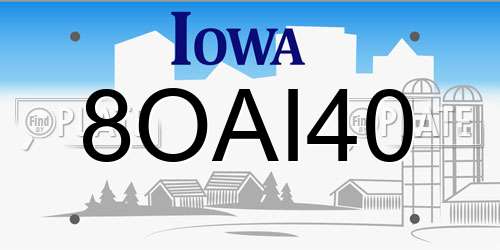 8OAI40 Iowa License Plate