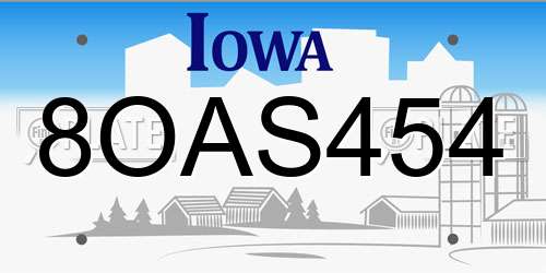 8OAS454 Iowa License Plate