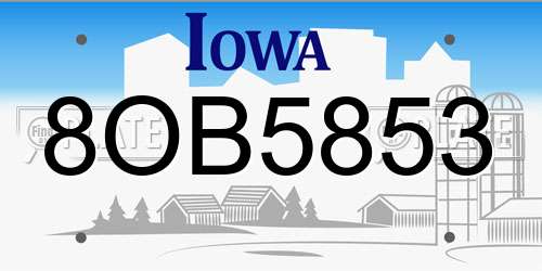 8OB5853 Iowa License Plate