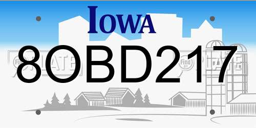 8OBD217 Iowa License Plate