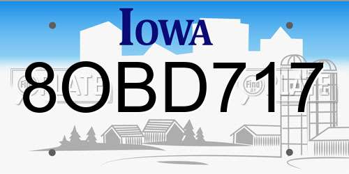 8OBD717 Iowa License Plate