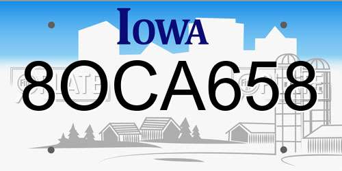 8OCA658 Iowa License Plate