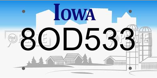 8OD533 Iowa License Plate