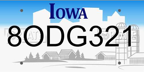 8ODG321 Iowa License Plate