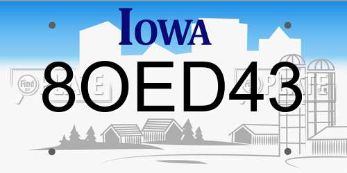 8OED43 Iowa License Plate