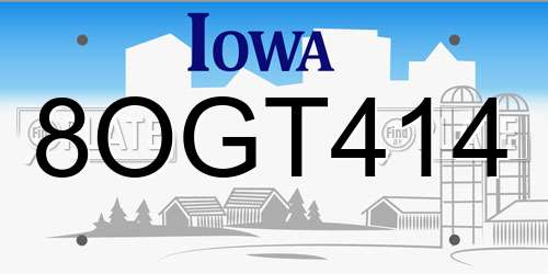 8OGT414 Iowa License Plate