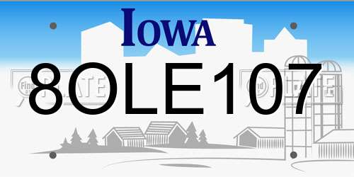 8OLE107 Iowa License Plate