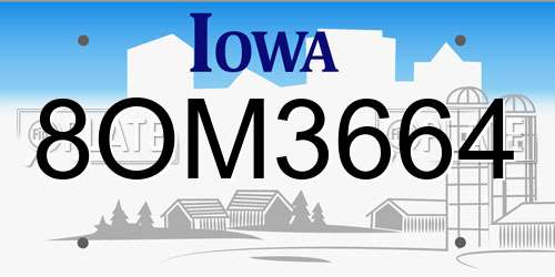 8OM3664 Iowa License Plate