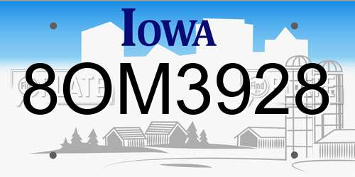 8OM3928 Iowa License Plate