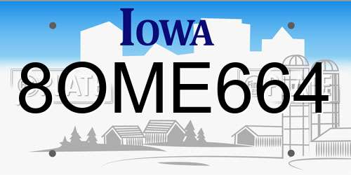 8OME664 Iowa License Plate