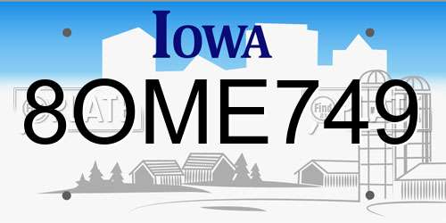 8OME749 Iowa License Plate
